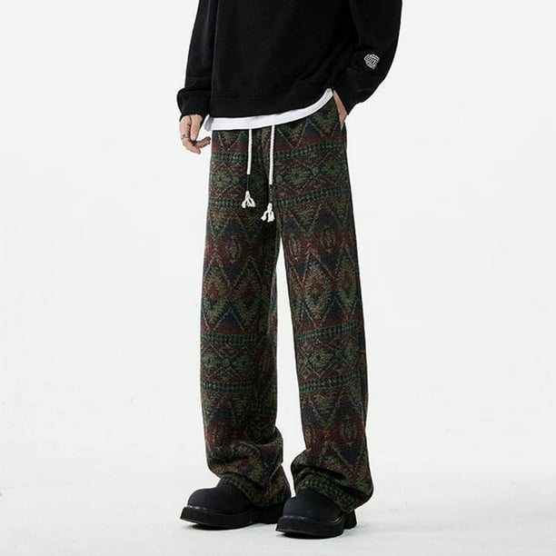 Pantalones de hombre de longitud completa con estampado de punto Zang-zang, bolsillos con cordón ajustable, cintura elástica, pantalones de pierna recta, pantalones de poliéster para hombre