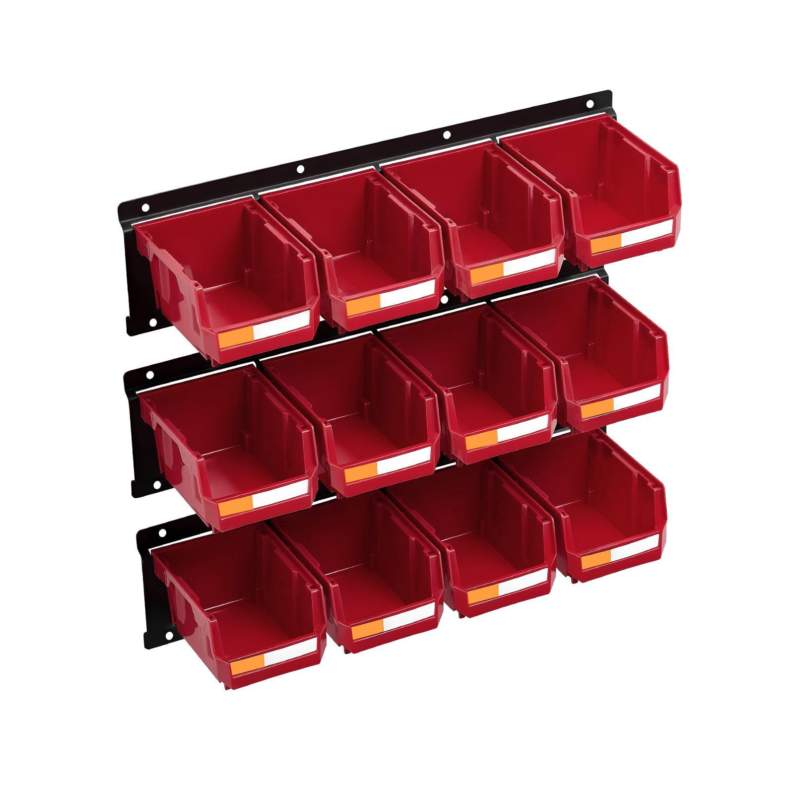 Wall Mounted Storage Bins 12-Pack with 3 Metal Rails for Garage Workshop Craft Room