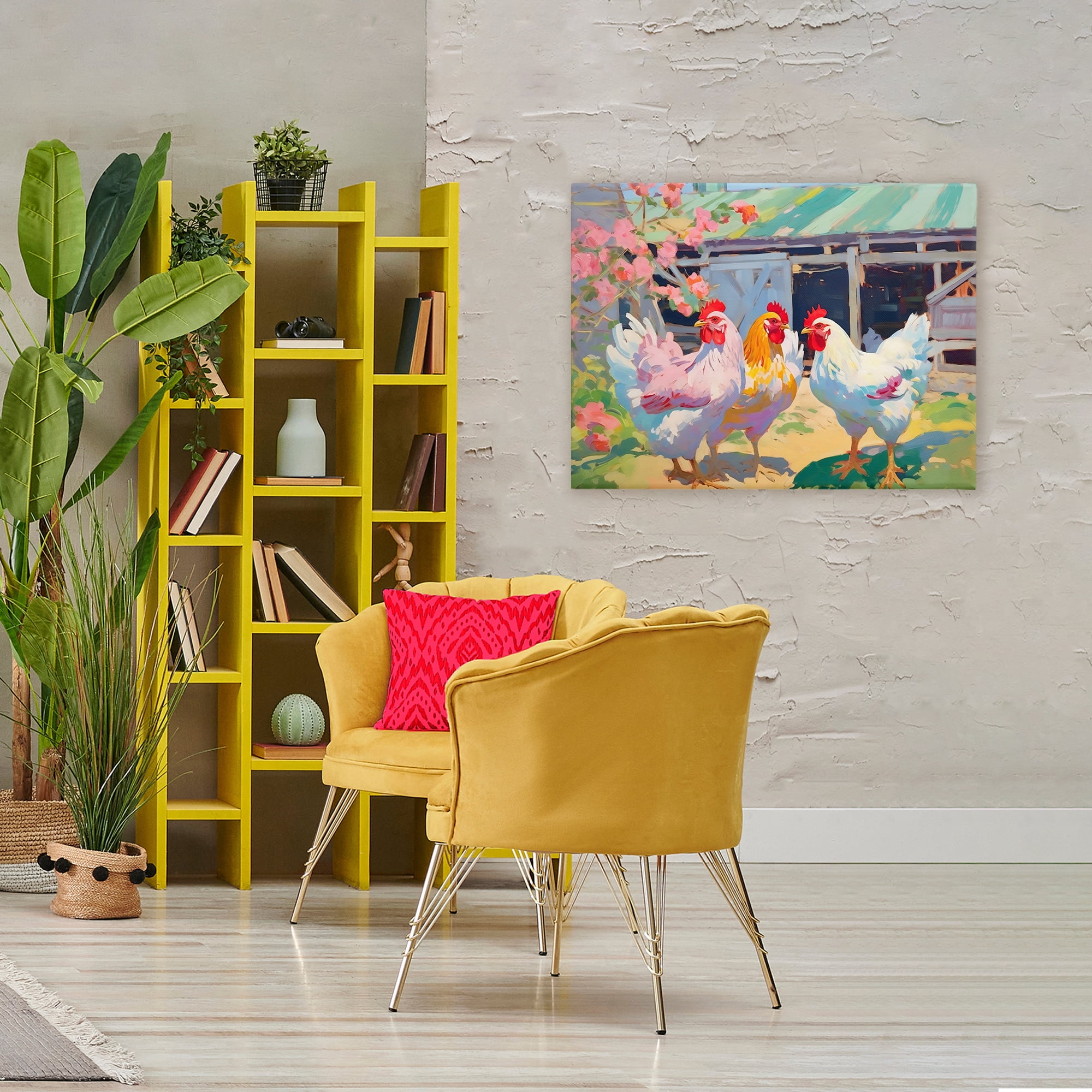 Stupell Industries Colorful Chickens in Sunlit Yard Canvas Wall Art, design by Creative Studio