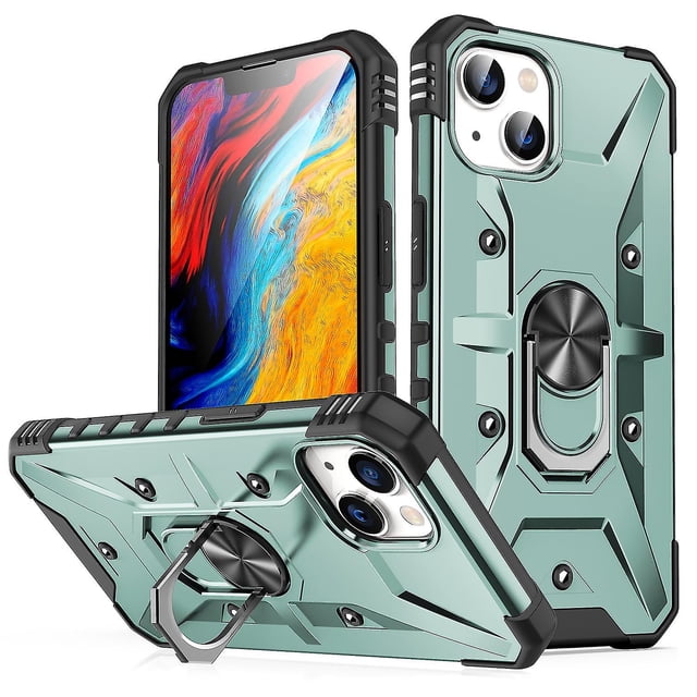 Funda estilo Sargento para iPhone 13 con soporte de anillo giratorio de 360 grados, con imán, 6.1 pulgadas, antideslizante