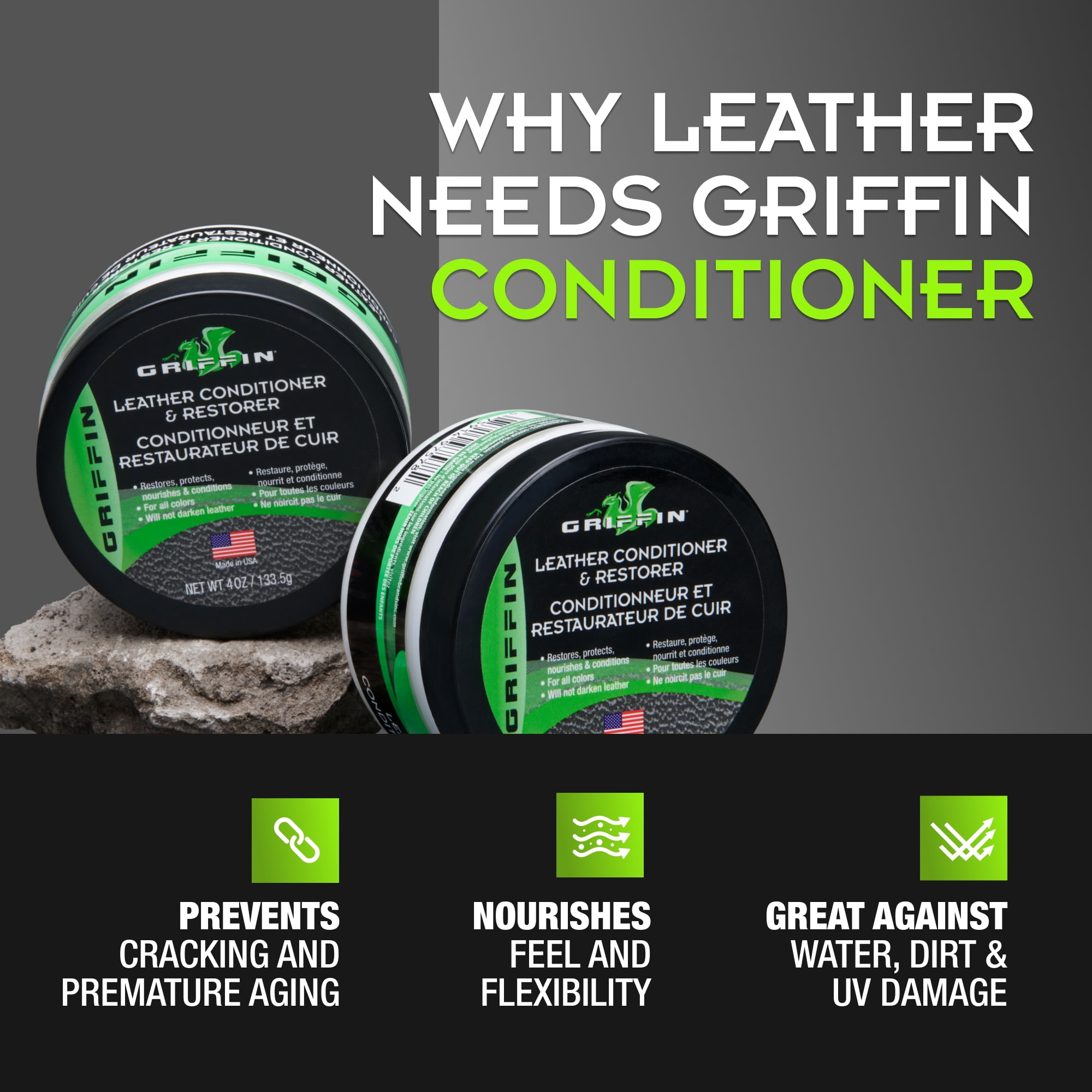 Griffin Leather Conditioner and Restorer - Softener and Cleaner - 4 oz.
