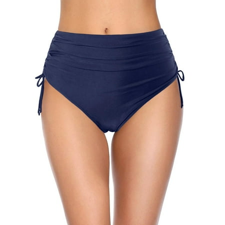 TODOZO Women High Waisted Bikini Bottoms Full Coverage Swim Bottom Tummy Swimsuit Bottom Women s Mid Waist Bikini Bottoms - Full Coverage Swim Bathing Suit Bottom Side Tied Swimsuit Bottoms Navy S