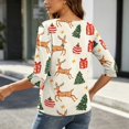 thumbnail image 5 of EANJE Women Christmas Graphic Open Front Cardigan, 3/4 Sleeve Loose Lightweight Shrug, Casual Printed Thin Knit Layering Top Pink XL, 5 of 6