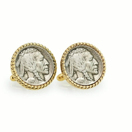 UPM Global LLC 12721 1913 First-Year-of-Issue Buffalo Nickel Goldtone Rope Bezel Cuff Links