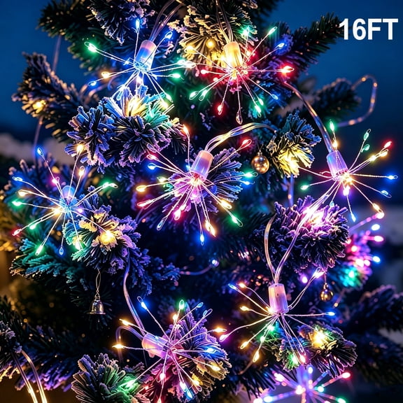 16FT Firework String Lights, USB Powered Starburst Christmas Lights with 236 LED Bulbs, 10 Firework Light Heads, Colorful Fairy Lights for Christmas Tree, Bedroom, Party, Wedding & Holiday Decor