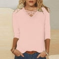 thumbnail image 2 of BangWanChi 3/4 Length Sleeve Womens Tops Plus Size Women's Fashion Casual V-neck 3/4 Sleeve Top, 2 of 5
