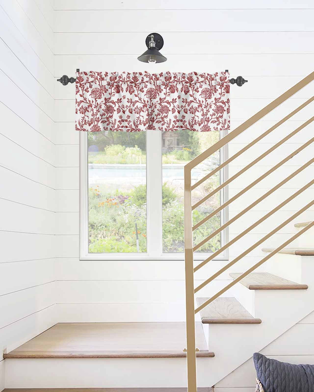 Red Pastoral Flower Curtain Valances for Kitchen Windows,Rod Pocket Short Valance Vintage Rustic Farmhouse Floral Window Treatment for Living Room Bathroom Bedroom,54" x 18"-1 Panel