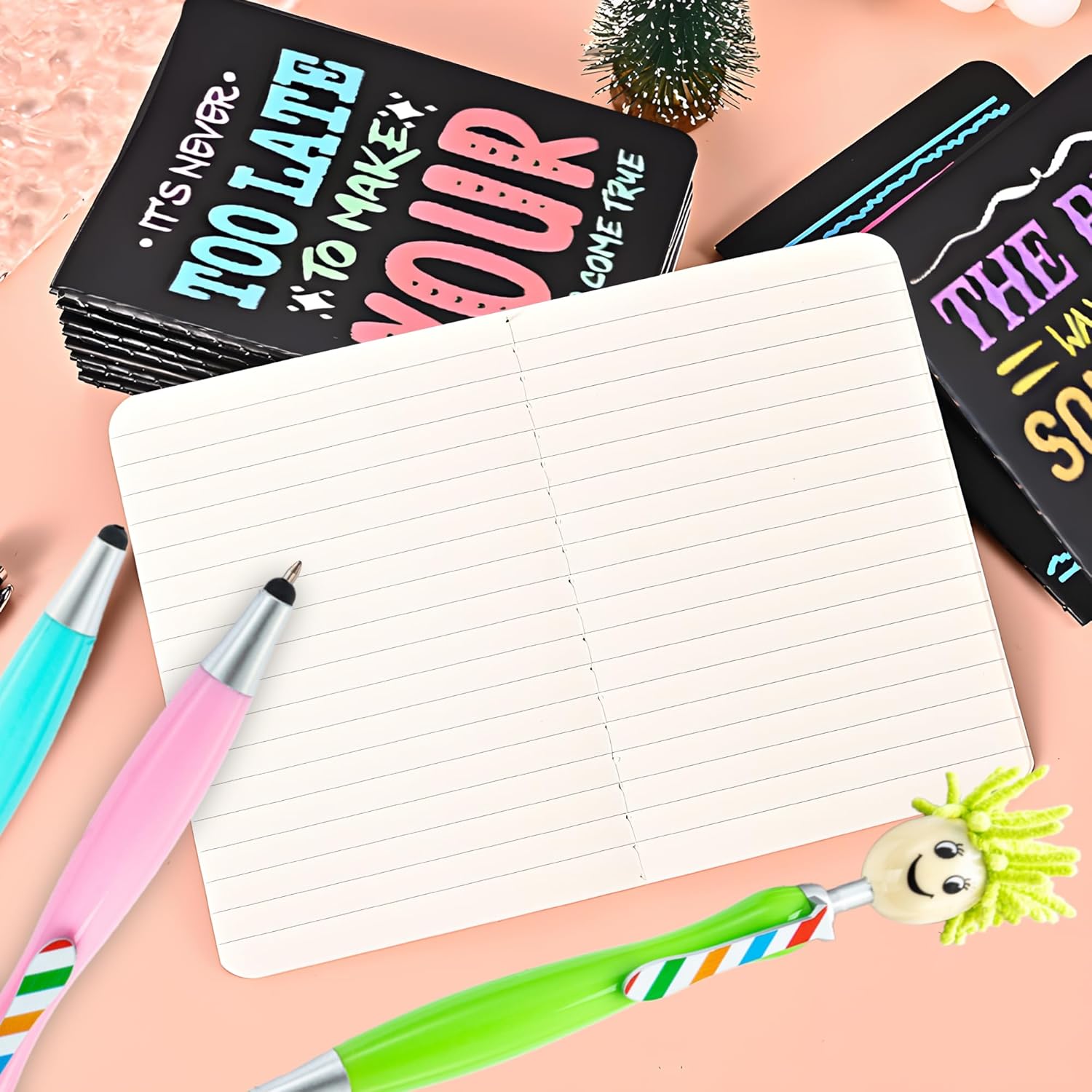 48Pcs Valentines Day Gifts ,Ballpoint Pens Motivational Notepads Gifts Set,24Pcs Mini Journal Lined with stylus pens,24Pcs Pocket Notebooks Bulk Gifts Set for Valentines Day Gifts Teachers O