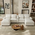 thumbnail image 6 of Wiilayok U Shaped Cloud Couch Modular Sectional Sofa 132" Extra Deep Comfy Corduroy Double Chaise Lounge, Central Console w/ Dual USB-C & A Ports, Cup Holders, Beige, 6 of 10