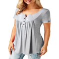 thumbnail image 2 of CHUANK T-Shirts pour Femmes Manches Courtes Col Rond Tunique Boutonnée (Blanc TG), 2 of 3