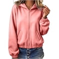 thumbnail image 3 of Women Solid Color Casual Long Sleeve Cinch Cuff Zip Up Hooded Sweatshirts Drawstring Loose Leisure Jackets with Pockets, 3 of 7