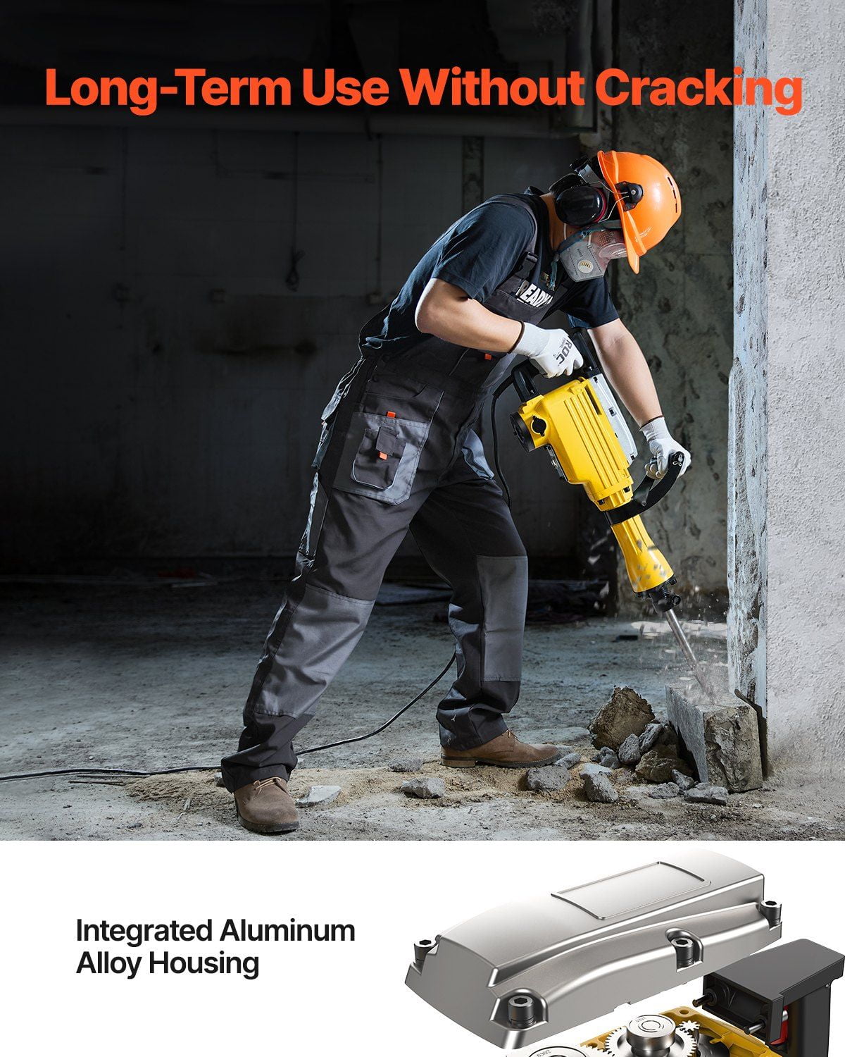 2200W Heavy Duty Electric Demolition Jack Hammer 1350 BPM Concrete Breaker with Point Chisel Flat Chisel Storage Case Gloves Goggles