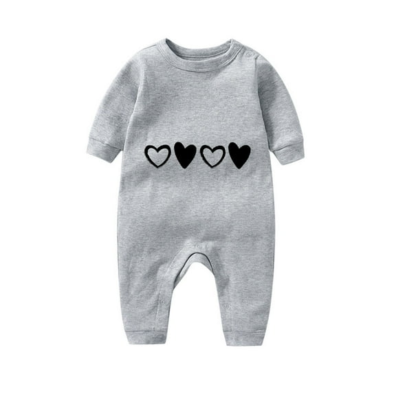 BLTIBY Infant Baby Boy Girl Jumpsuit Valentine's Day Heart Printed Fall Spring Long Sleeve Romper Newborn Fashion Casual Outfit One Piece Clothes Gray 9-12 Months