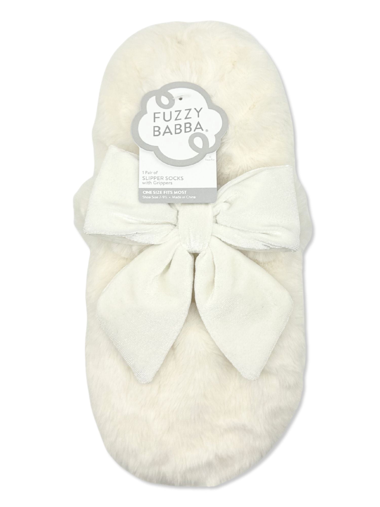 Fuzzy Babba Women's Faux Fur Oversized Bow Mary Jane Slipper Socks, 1-Pack, Shoe Sizes 7-9.5