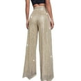 thumbnail image 4 of Stylish Women's Casual Sequined High Waist Wide Leg Flare Trousers with Sparkling Embellishments for Evening Party Outfits Elastic High Waisted Straight Leg Pull On Trousers, 4 of 6
