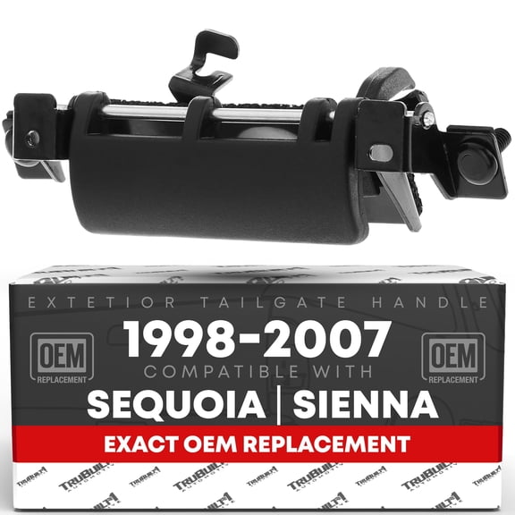 Tailgate Handle Assembly Replacement - Compatible with 2001-2007 Toyota Sequoia, 1998-2003 Sienna - Smooth Black, Plastic - OEM 69090-08010, 79600, TO1820100