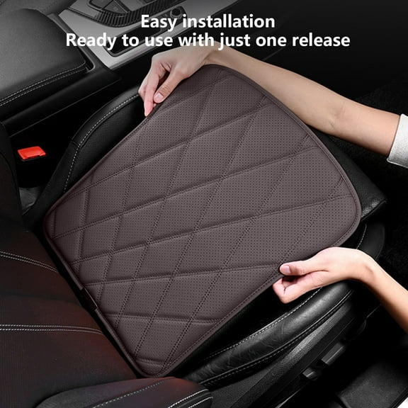 Breathable Leather Car Seat Cushion with Non-Slip Base & Storage Pocket - Universal Fit for All Vehicles, All-Season Comfort(Brown)