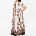 thumbnail image 3 of BJYX Robe Femme Grande Taille Col en V Ourlet Fendu Imprimé Floral Manches Courtes Robe de Soirée Ample Longue Jupe, 3 of 5