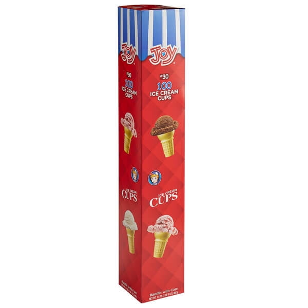 Joy #30 Flat Bottom Cake Ice Cream Cones, Classic Crisp Wafer Dispenser Pack, 100 Count Bulk Box