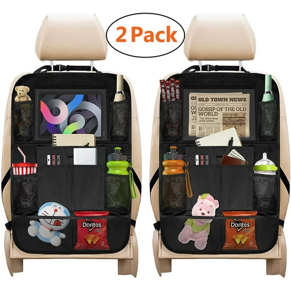 2 Pack Car Backseat Organizer Waterproof Car Seat Organizer with 10.5" Clear Screen Tablet Holder and 10 Storage Pockets for Kids Toddlers, Travel Accessories/Car Seat Organizer