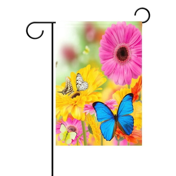 POPCreation Spring Flowers And Butterflies Polyester Garden Flag Outdoor Flag Home Party Garden Decor 28x40 inches