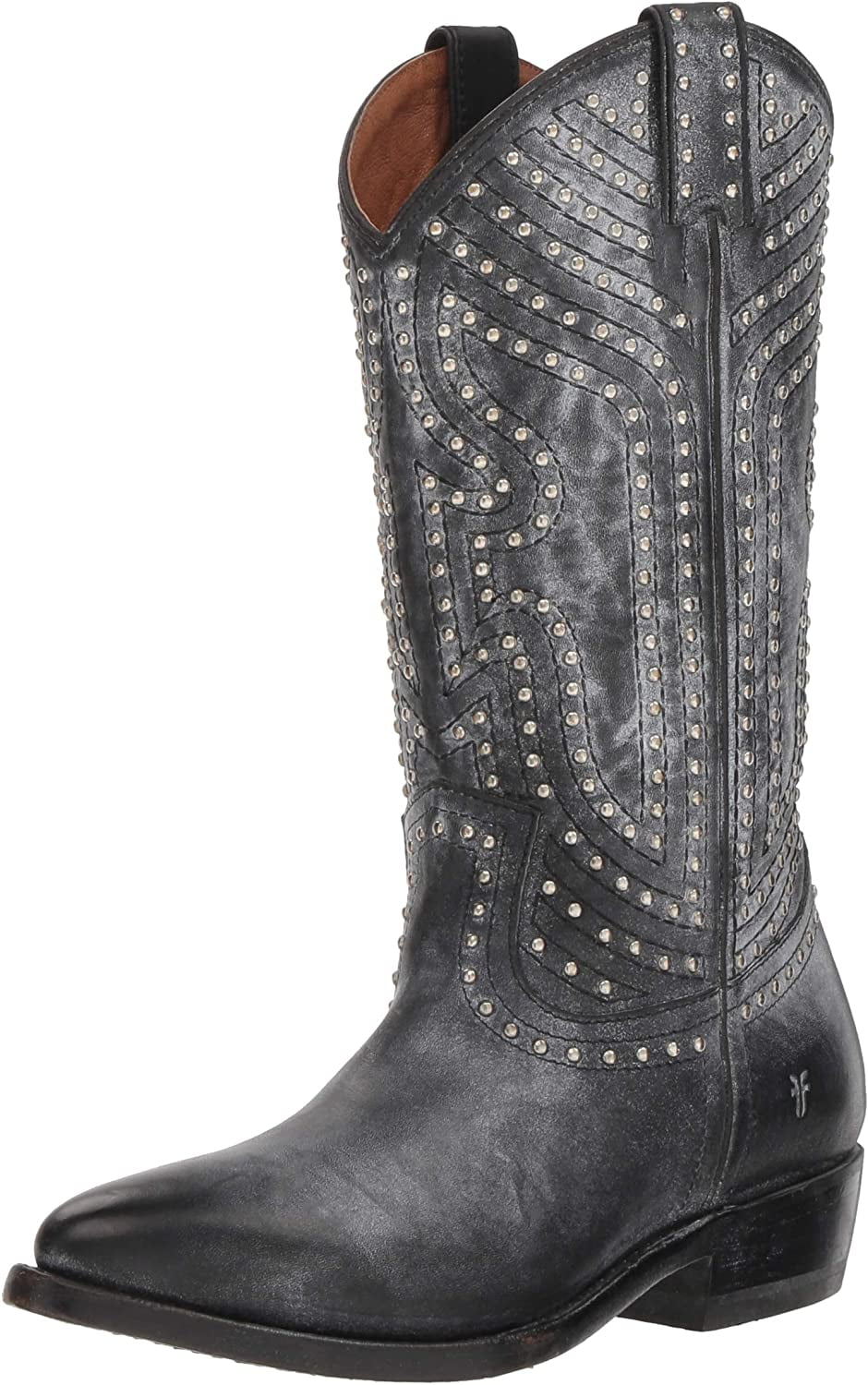 FRYE Women's Billy Stud Pull On Western Boot, Black Waxed Full Grain