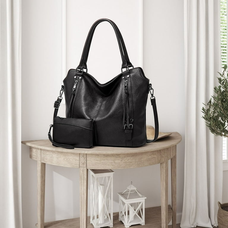 JAHH Large Women's PU Leather Tote Bag, Crossbody Shoulder Handbag