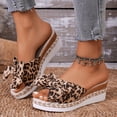thumbnail image 2 of Dakaela Womens Espadrilles Wedge Sandals Leopard Platform Slip on Slides Bowknot Open Toe Summer Mules Casual Beach Walking Slippers Shoes Size 6-10 Brown, 2 of 9