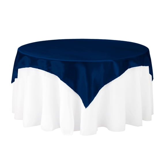 72 in. square satin overlay navy blue