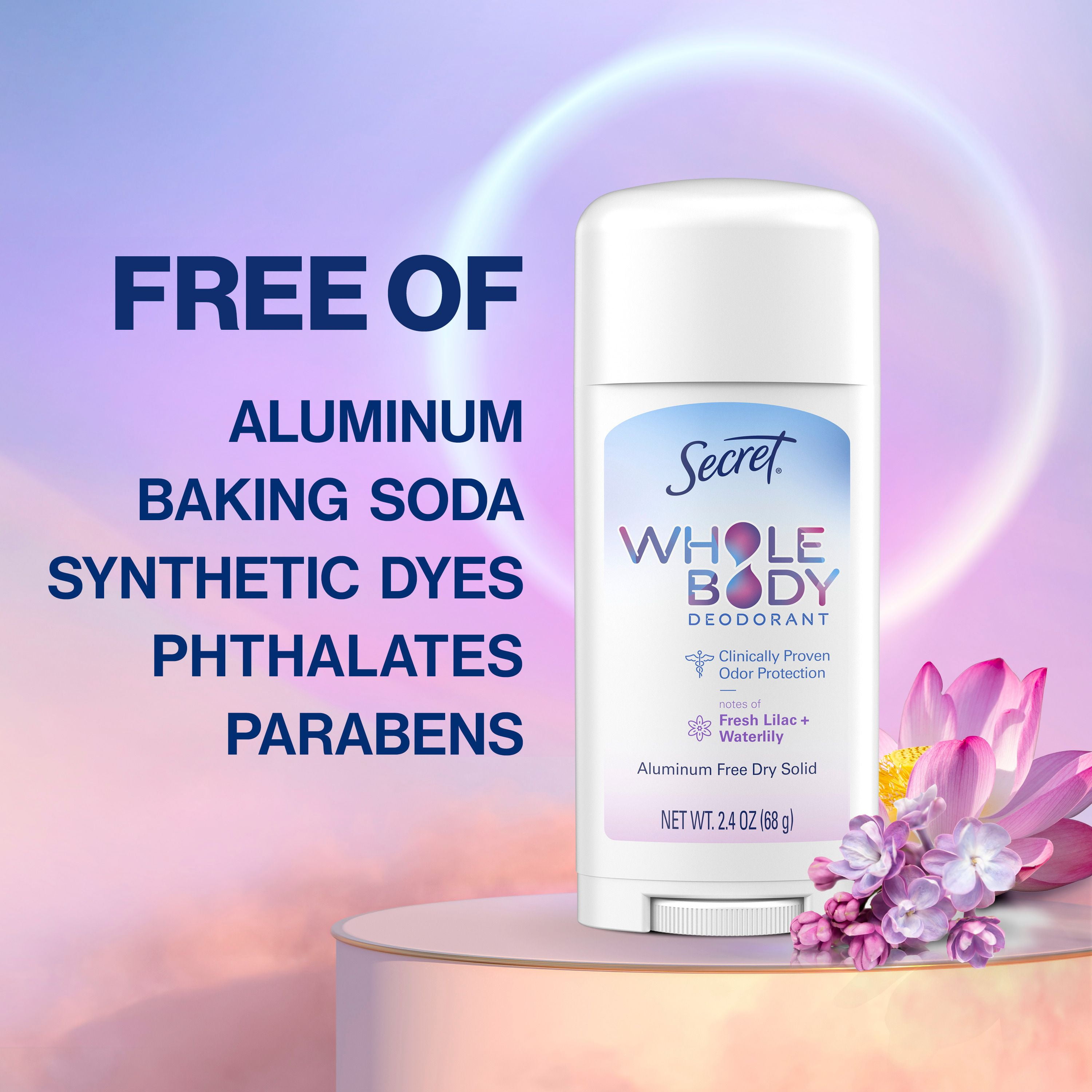 Secret Whole Body Stick Aluminum Free Deodorant for Women with notes of Fresh Lilac Waterlily, 68G