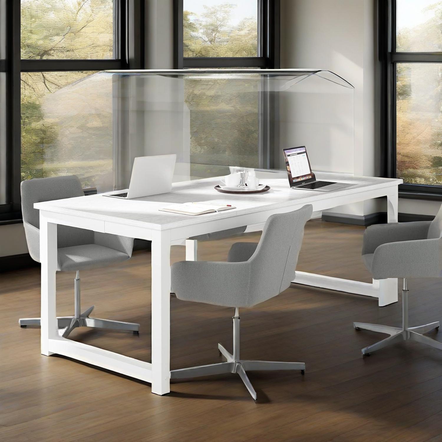 Office Computer Desk 71Inch Wide Executive Large Home Office Workstation 4 Board Top Particle Wood Metal Legs Triangular Weld Design Sturdy Spacious Easy Assembly Quality Furniture For Study Work Use