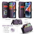 thumbnail image 3 of CaseMe Funda de Cuero for iPhone 14 Plus de 6,7 Pulgadas [Bloqueo RFID] con 10 Tarjeteros con Ranura para Billetes con Cierre, Correa de Muñeca para el Hombro Magnética de Cuero Suave de PU, 3 of 11