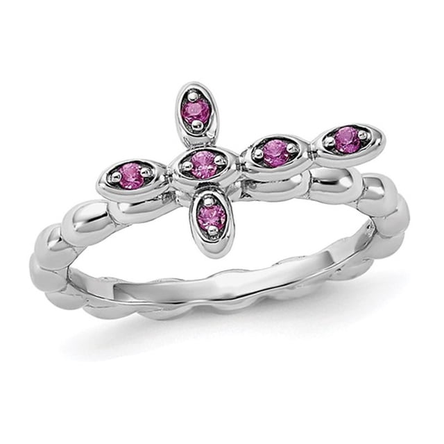 1/8 Carat (ctw) Lab-Created Ruby Cross Ring in Sterling Silver