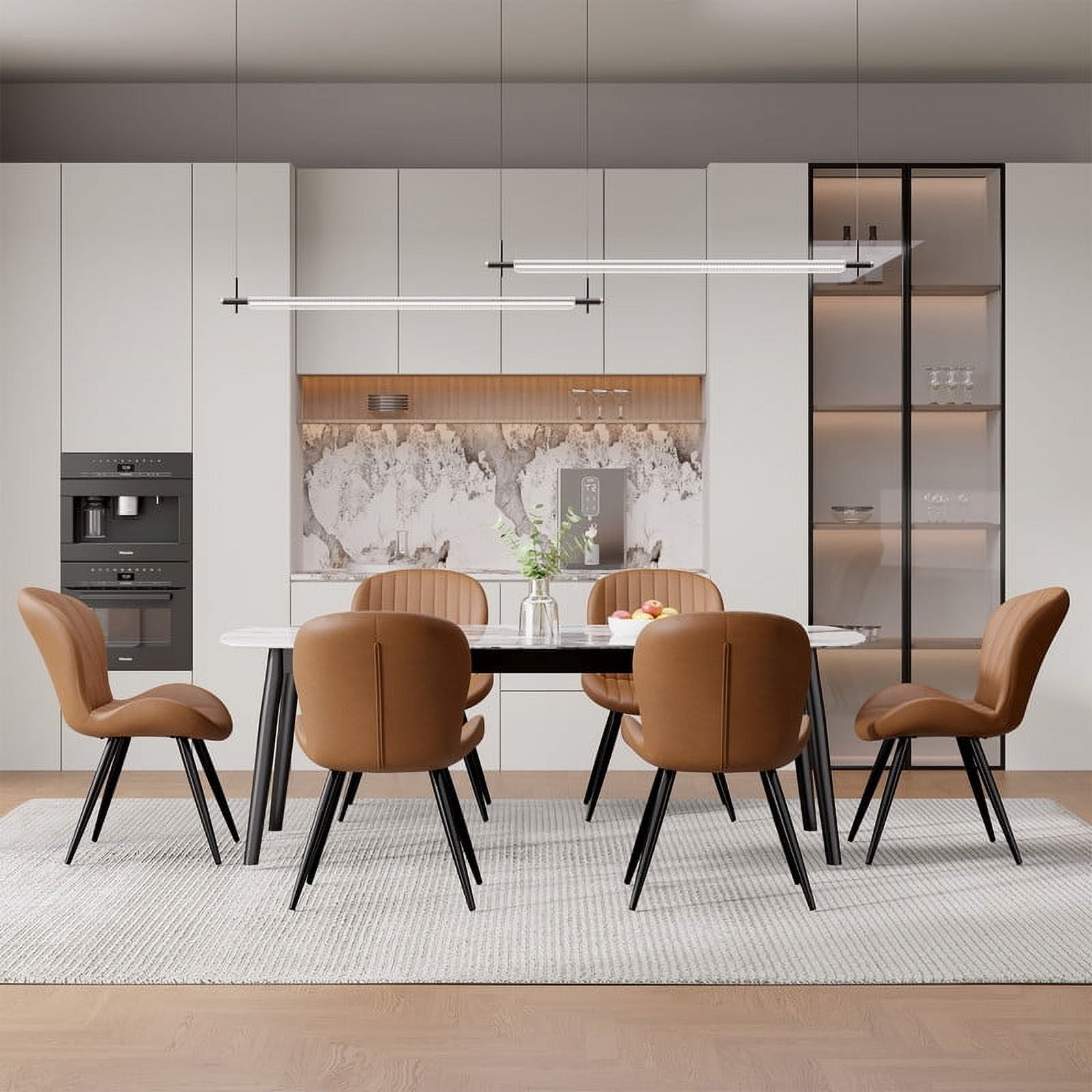 Hawsaiy Upholstered Dining Chairs Set of 6, Modern Kitchen Chairs with Backrest and Metal Legs, 19" Seat Height,Brown
