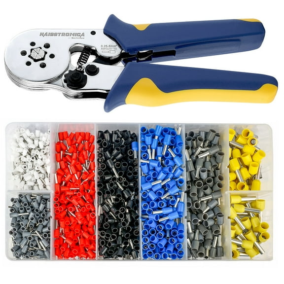 Ferrule Crimping Tool Kit,Haisstronica Self-Adjusting Hexagonal Wire Crimper Plier for AWG 23-10 with 1200PCS Red Copper Wire End Terminals,Ratchet Wire Crimping Tool-Wire End Ferrules
