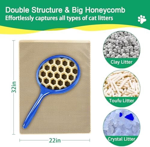 Cat Litter Mat,32"x22" Litter Box Mat,2 Layer Litter Trapping Mat for Indoor Cats,Litter Catcher Mats for Kitty Pet,Cat Rug. Non-Slip Waterproof Urine Proof, Collapsable