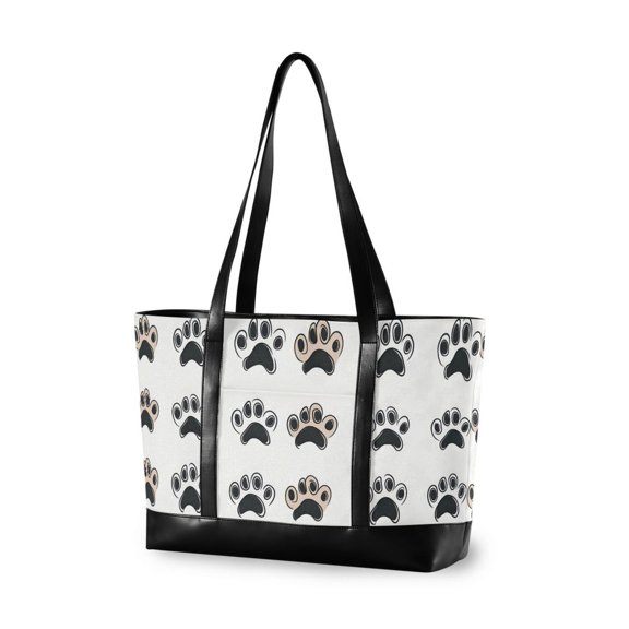 FORMRS Canvas Laptop Tote Bag for Women with 15.6" Computer Compartments Shoulder Handbag, Cartoon Cat Paw