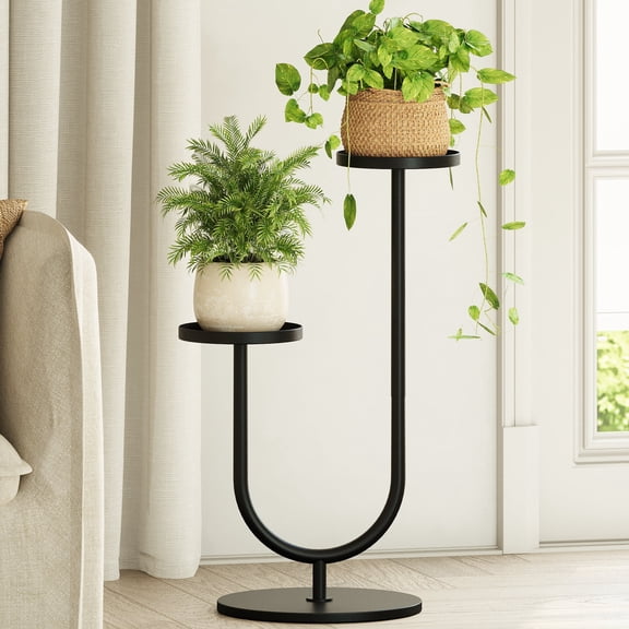 Bamworld Tall Plant Stand Indoor Outdoor, Corner Metal Plant Shelf, 2 Potted Flower Pot Holder for Patio Garden Balcony Living Room Bedroom(Black)