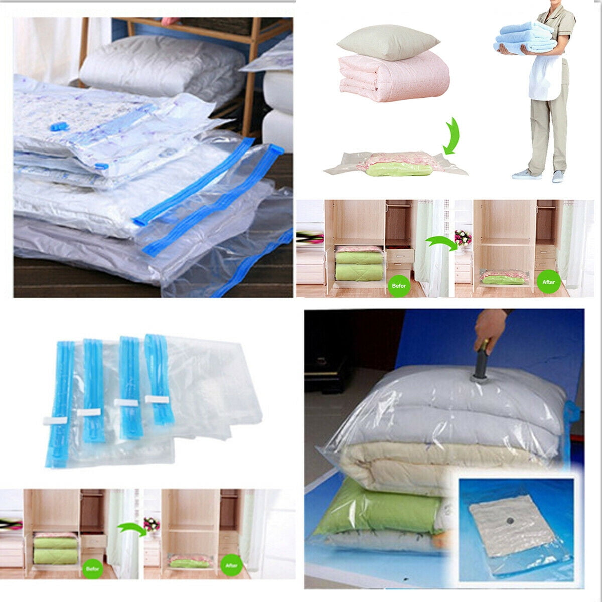 Reusable Space Saver Bags Vacuum Storage Bags 6Pcs Travel Vacuum Pack Storage Bags Vacuum Compressed Storage Bags for Clothes Blankets Quilts Bedding Cushions 60*80cm