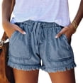 thumbnail image 1 of Pantalones cortos de mujer con dobladillo de borla, cintura elástica con cordón, bolsillos grandes, pantalones cortos casuales de verano de Color puro, 1 of 6