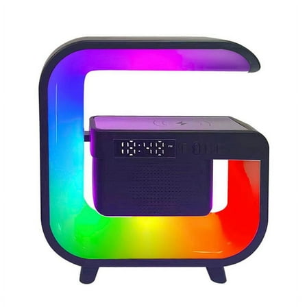 Wireless Charger Stand Bluetooth 5.0 Speaker Multifunction FM TF RGB Night Light Fast Charging Station for Smartphone-B