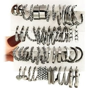 POFO 16-24 Pairs Gold Silver Black Earring Set For Women, Chunky Earring Multipack Punk Trendy Big Small Stud Hoop Earring Lightweight Twisted Pearl Ear Pack For Daily Birthday Party Gift[z639]