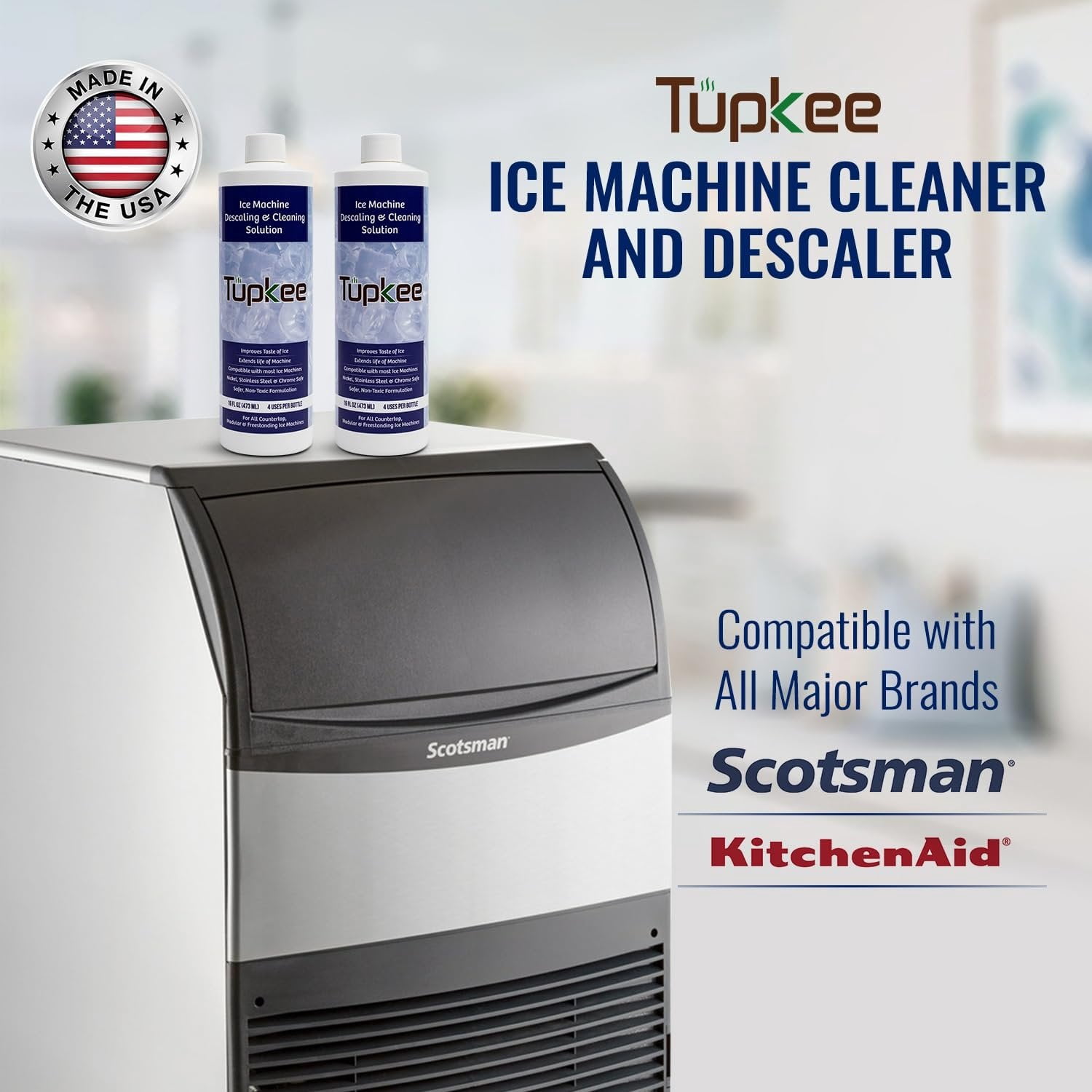 Tupkee Ice Machine Cleaner and Descaler - 16 fl oz, Nickel Safe Ice Maker Cleaner - Compatible with: Whirlpool 4396808, Manitowac, Ice-O-Matic, Scotsman, Follett & more! - Made in USA - Pack of 3