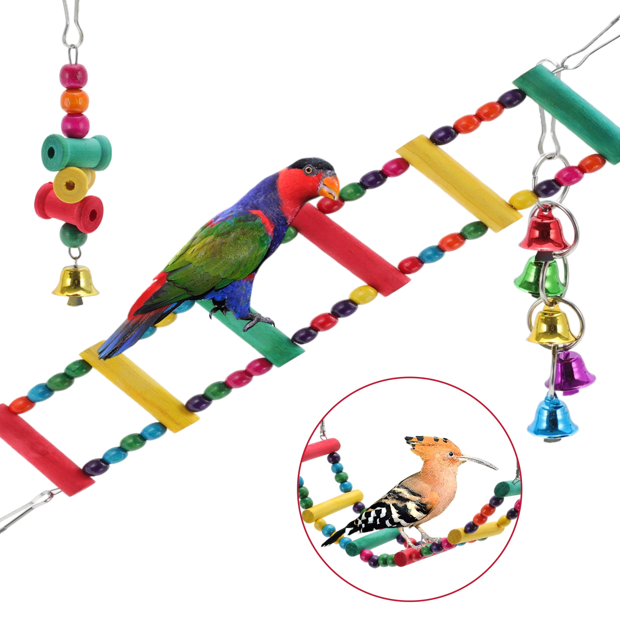 Unique Bargains Cockatiel Toys, Bird Parrot Swing, Chewing Toy Set Pet Birds Toys for Parakeet Conures Finches 15 Pcs Multifunctional Hanging Bell Climbing Ladders
