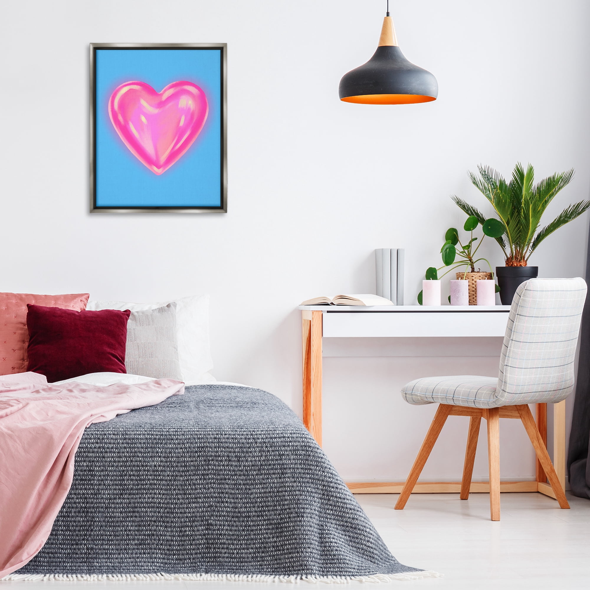 Stupell Industries Watercolor Sculptural Heart Abstract Painting Gray Floater Framed Canvas Art Print Wall Art, 25 x 31