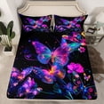 thumbnail image 2 of jejeloiu Chic Neon Butterfly Twin Sheet Sets,Wild Flying Animal Twin Fitted Sheet,Purple Black Flat Sheet For Girls Kids,Ultra Soft Home Decor,3 Pieces, 2 of 7