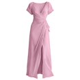 thumbnail image 3 of Women's Solid Wrap Front Slit Dress – Elegant V Neck Maxi Gown with Figure-Hugging Fit in Sizes S-XXL, Chic Summer Party Evening Wear for Special Occasions, 3 of 3