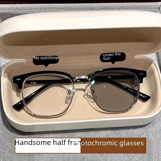 Gafas para miopía que cambian de color, adecuadas para hombres que trabajan en ingeniería científica, con prescripción ajustable, marco orbital, medio marco, lente plana, resistente a los rayos UV