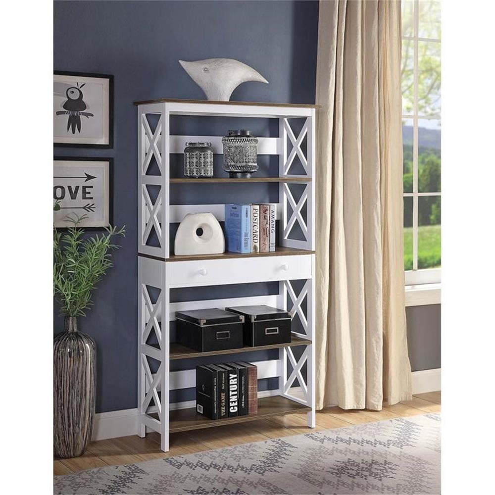 Oxford 4 Tier Bookcase with Drawer, Driftwood and White