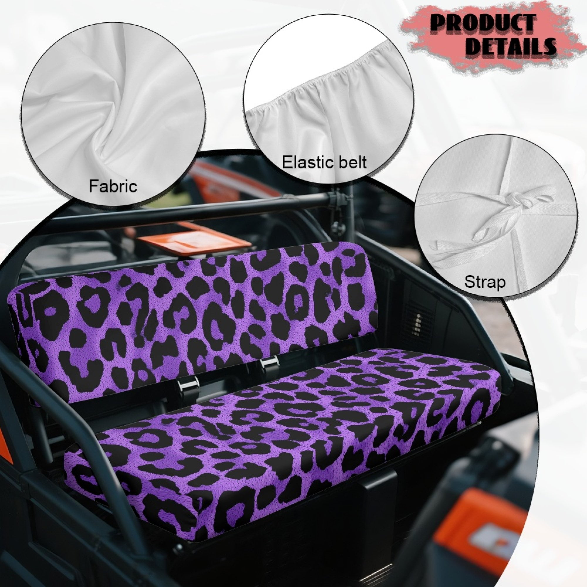 ZIATUBLES Deep Violet Leopard Print UTV Seat Covers 2 Pack, Waterproof Polyester Replacement Front Bench Seats Covers, Wear-Resistant UTV Outdoor Accessory Part for Kawasaki Mule